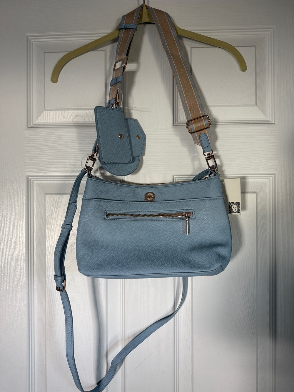 Anne Klein Light Blue Pebbled Crossbody with Detachable Pouch